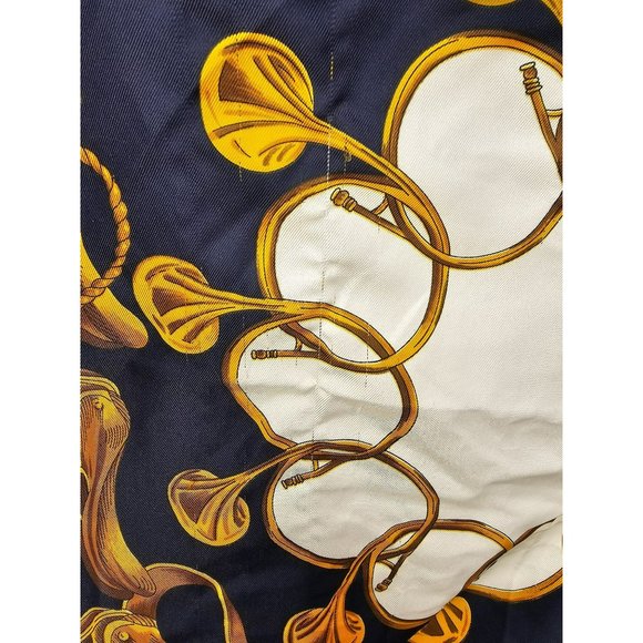 Italian Specialty House Square Polyester Navy Blue White Horse Saddle Gold Scarf - Picture 3 of 10